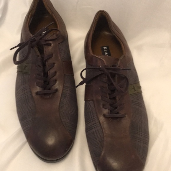 KEMAL TANCA Men’s Shoes Brown Plaid Lace Up Sz 42 Leather/Fabric